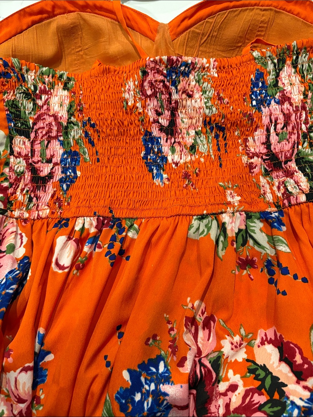 Orange Floral Maxi Dress with Spaghetti Straps - Picture 5 of 8